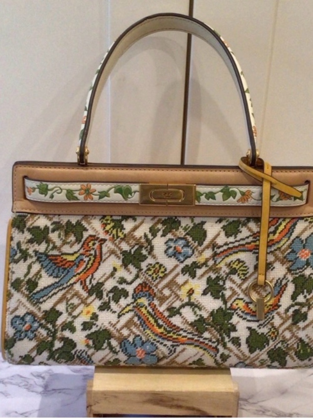 Tory Burch Floral Bird embroidered Tapestry Top-Handle Lee Radziwill